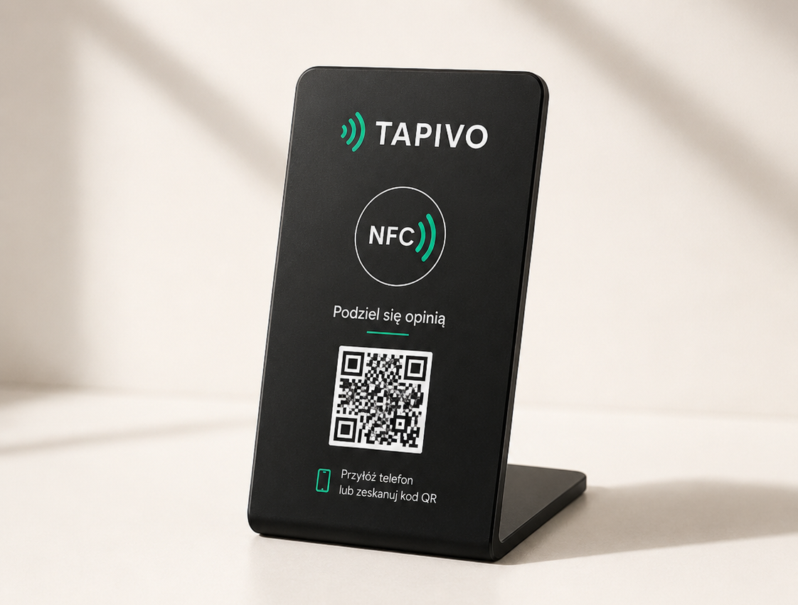 Czarny stojak Tapivo Standard z NFC i kodem QR